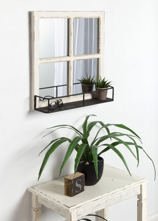 Kate & Laurel Jackson Wood Windowpane Mirror With Metal Shelf