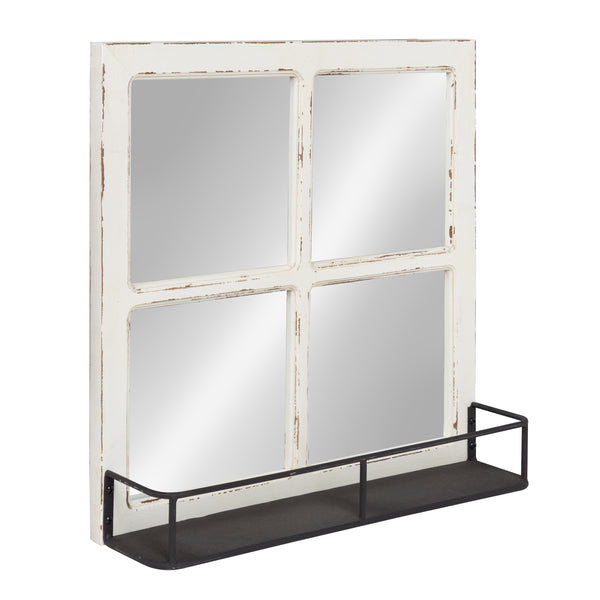 kate & laurel Jackson Wood Windowpane Mirror with Metal Shelf
