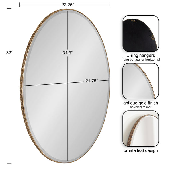 Kate & Laurel Elmora Leaf Embossed Oval Wall Mirror