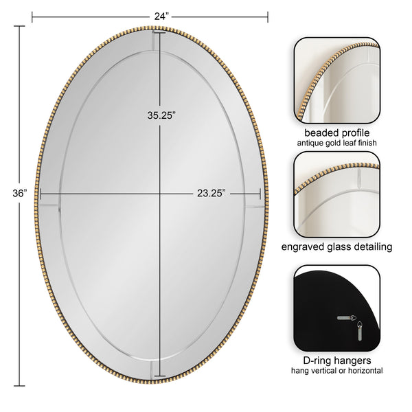 Kate & Laurel Gwendolyn Beaded Oval Wall Mirror