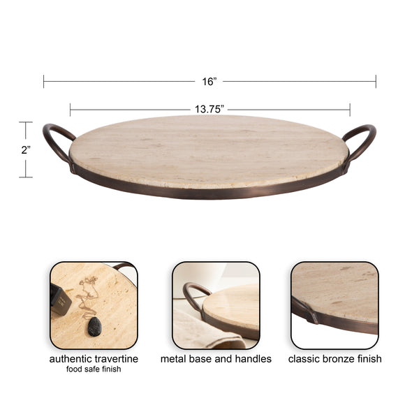 Kate & Laurel Hazeltine Round Travertine Tray