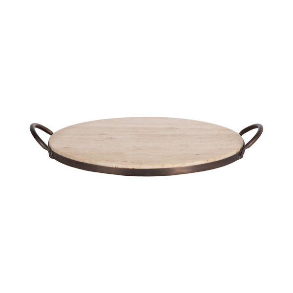 kate & laurel Hazeltine Round Travertine Tray