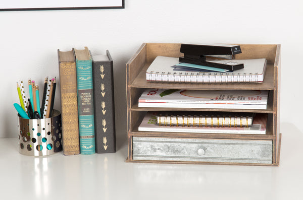 Kate & Laurel Industrious Desktop Wood Letter Tray