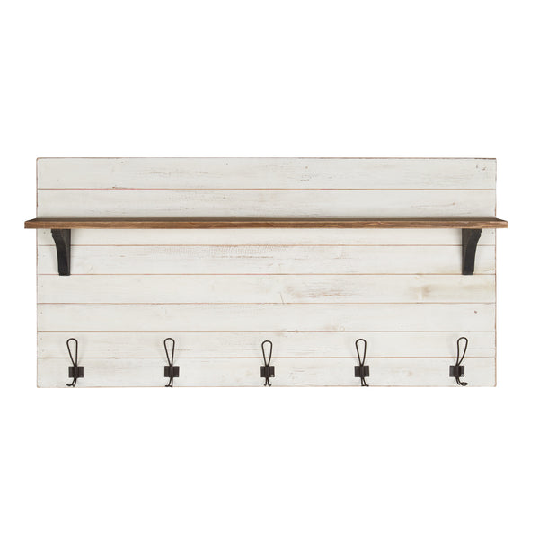 Kate & Laurel Jeran Wood Wall Shelf With Hooks