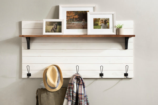 Kate & Laurel Jeran Wood Wall Shelf With Hooks