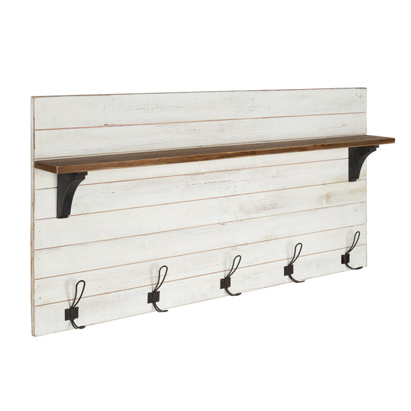 kate & laurel Jeran Wood Wall Shelf with Hooks