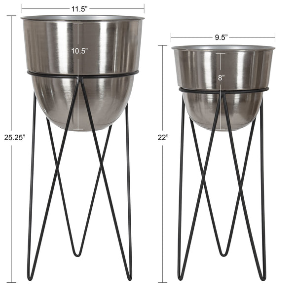 Kate & Laurel Mantua Round Metal Planter Set