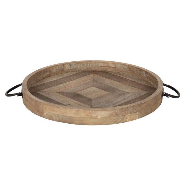 kate & laurel Marmora Wood and Metal Round Tray