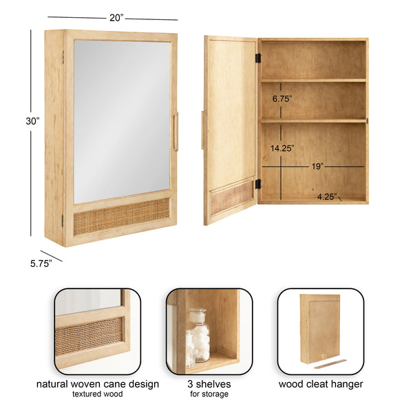 Kate & Laurel Ori Rattan Mirror Vanity Cabinet