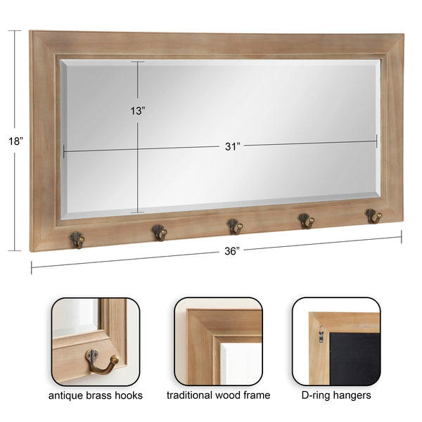 Kate & Laurel Pub Mirror With Metal Hooks