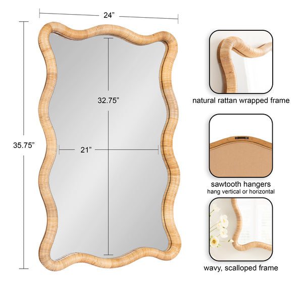 Kate & Laurel Rahfy Rattan Rectangle Scallop Mirror