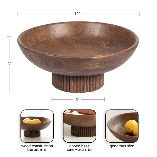 Kate & Laurel Rooks Ribbed Wood Bowl