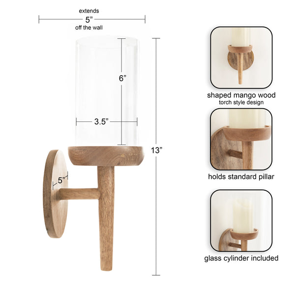 Kate & Laurel Shae Wood And Glass Wall Sconce