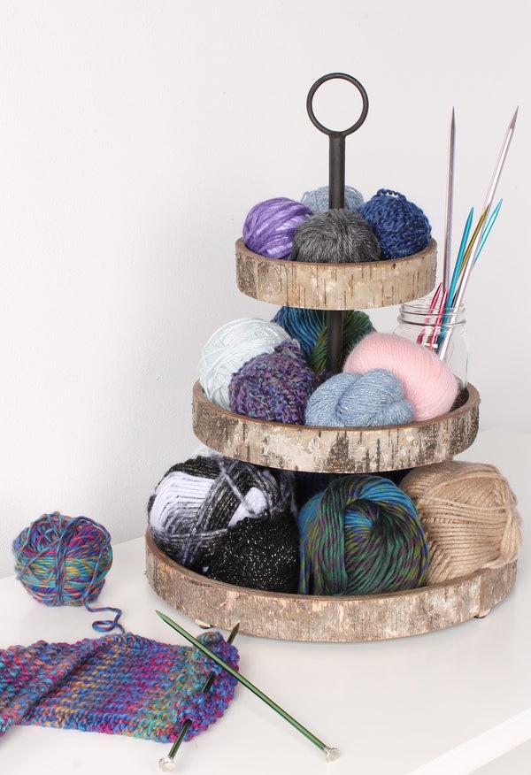 Kate & Laurel White Birch Wood Rustic 3 Tiered Tray