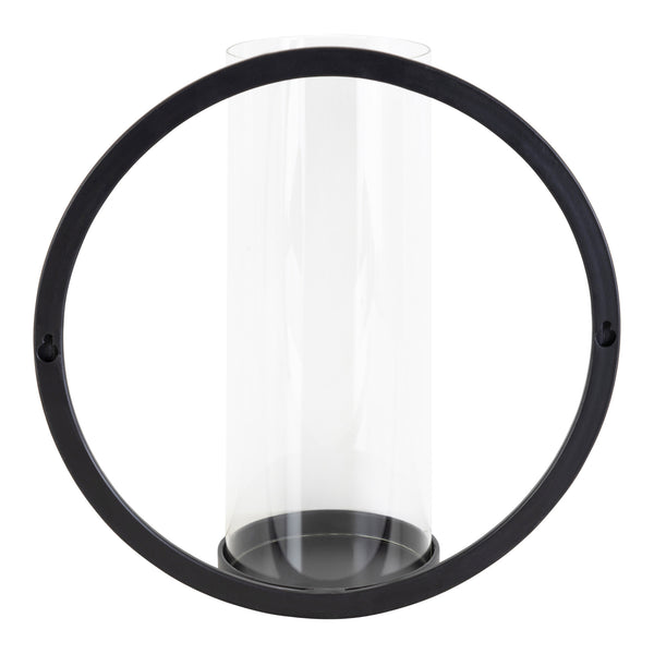 Kate & Laurel Khauli Round Metal Wall Sconce Black 12" Diameter