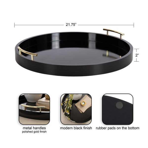 Kate & Laurel Lipton Round Decorative Tray With Metal Handles