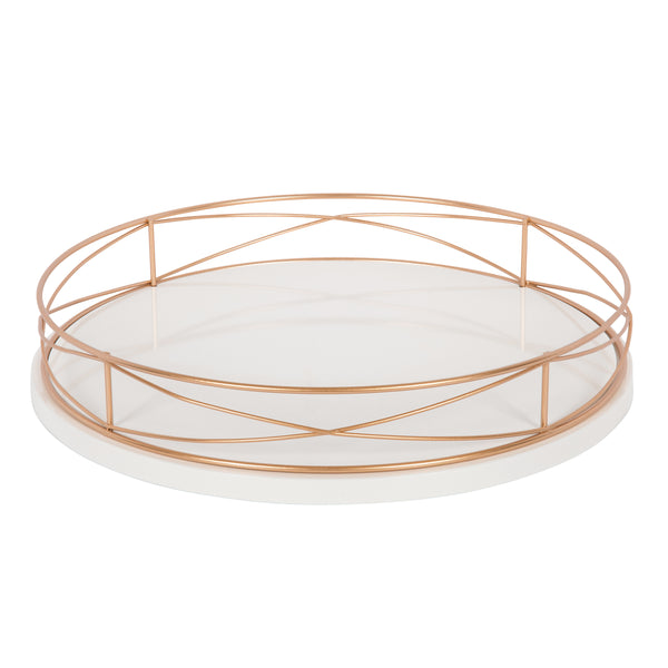 Kate & Laurel Mendel Round Tray With Decorative Metal Rim