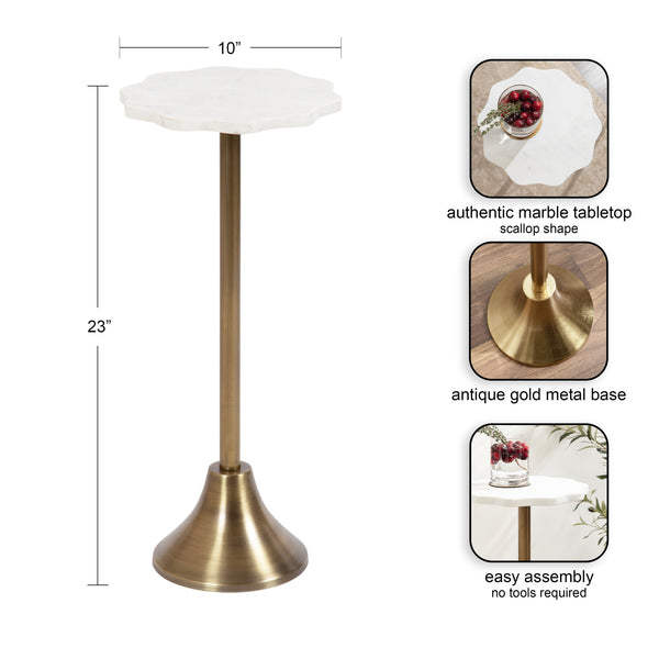 Kate & Laurel Sanzo Scalloped Marble And Metal Drink Table