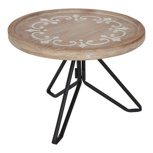 Kate & Laurel Sherald Round Wood Tray With Metal Stand