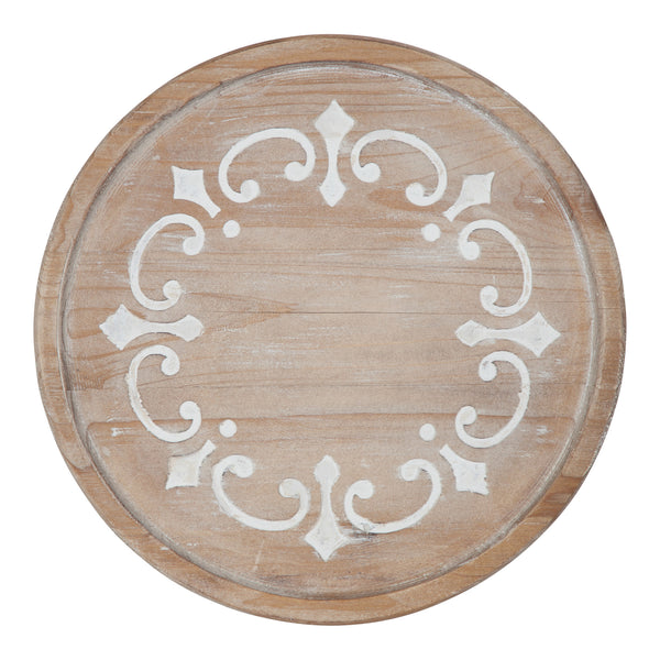 Kate & Laurel Sherald Round Wood Tray With Metal Stand