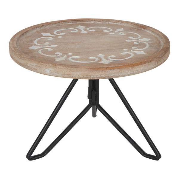 kate & laurel Sherald Round Wood Tray with Metal Stand