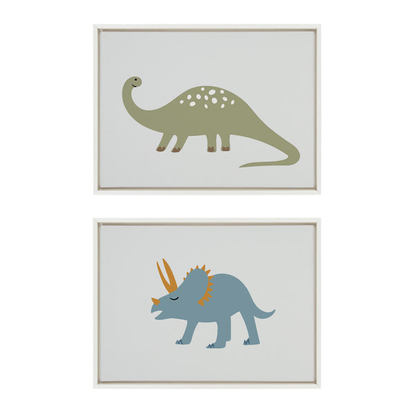 Kate & Laurel Sylvie 1013 Brontosaurus And 1013 Triceratops Framed Canvas Art Set By Teju Reval Of SnazzyHues