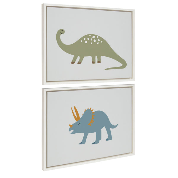 Kate & Laurel Sylvie 1013 Brontosaurus And 1013 Triceratops Framed Canvas Art Set By Teju Reval Of SnazzyHues