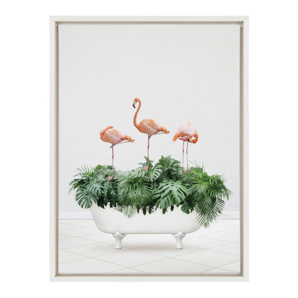 Kate & Laurel Sylvie 3 Flamingos In Vintage Bathtub Framed Canvas By Amy Peterson Art Studio