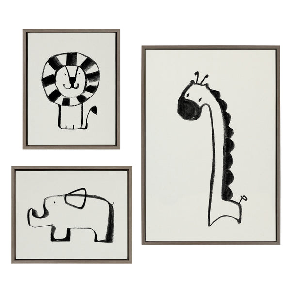 Kate & Laurel Sylvie 390 Giraffe BW 409 Lion BW And 400 Elephant BW Framed Canvas Art Set By Teju Reval Of SnazzyHues