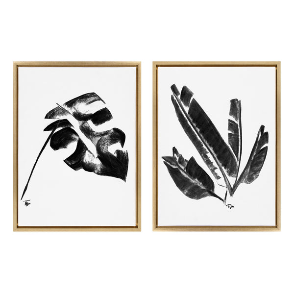 kate & laurel Sylvie 582 Monstera and 583 Banana Leaf Framed Canvas by Teju Reval of SnazzyHues