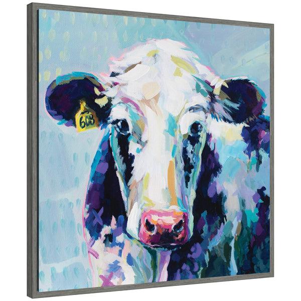 kate & laurel Sylvie 608 Cow Framed Canvas by Rachel Christopoulos