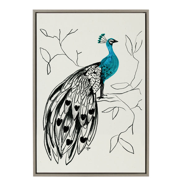 kate & laurel Sylvie 658 Peacock Framed Canvas by Teju Reval of SnazzyHues