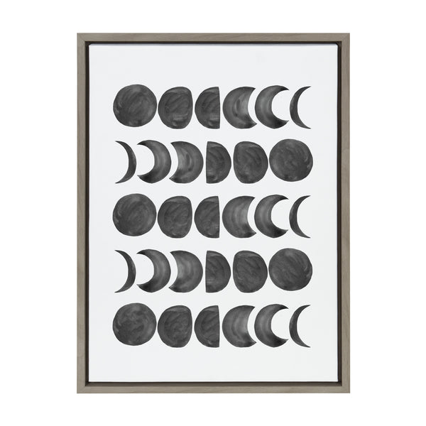 kate & laurel Sylvie 901 Moon Phases Black on White Framed Canvas by Teju Reval of SnazzyHues