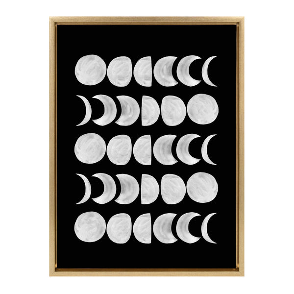 Kate & Laurel Sylvie 901 Moon Phases White On Black Framed Canvas By Teju Reval Of SnazzyHues