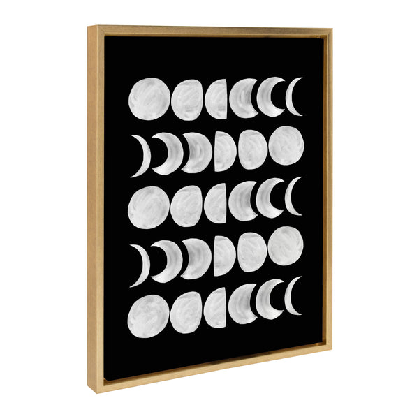 Kate & Laurel Sylvie 901 Moon Phases White On Black Framed Canvas By Teju Reval Of SnazzyHues