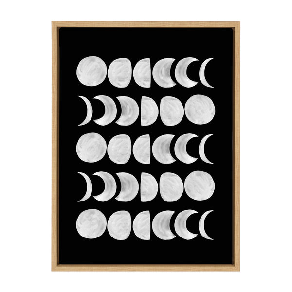 kate & laurel Sylvie 901 Moon Phases White on Black Framed Canvas by Teju Reval of SnazzyHues