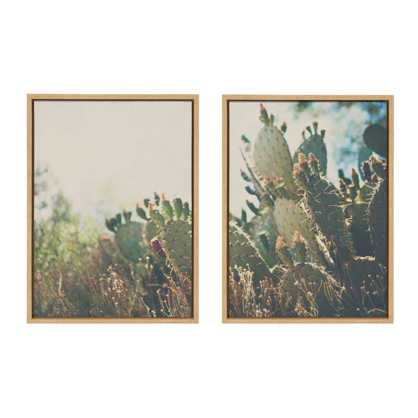 kate & laurel Sylvie A Desert Prickly Pear Cactus 1 and 2 Framed Canvas Art Set by Laura Evans