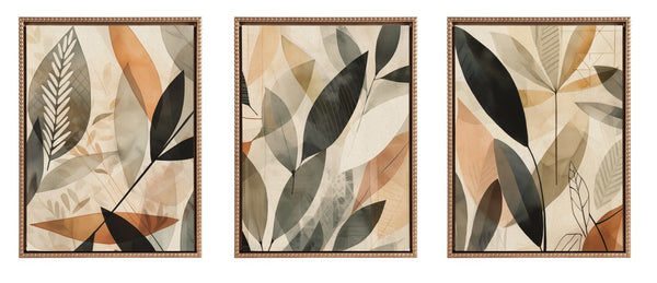 kate & laurel Sylvie Abstract Blue and Gray Earth Tone Botanical Framed Canvas Art Set by The Creative Bunch Studio