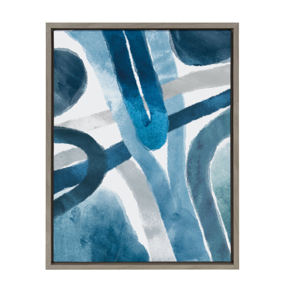 kate & laurel Sylvie Abstract Blue And Gray Watercolor Framed Canvas Gray 18x24