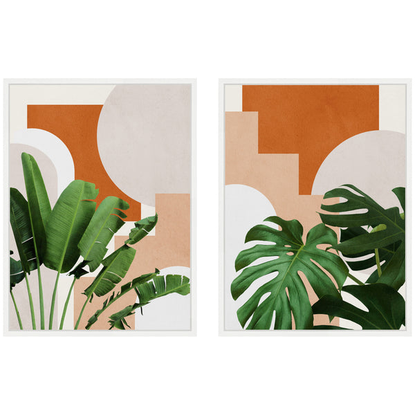 Kate & Laurel Sylvie Abstract Botanical Leaves Framed Canvas Art Set By July Art Prints
