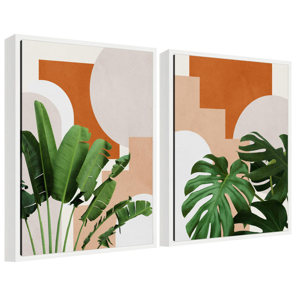 kate & laurel Sylvie Abstract Botanical Leaves Framed Canvas Art Set by July Art Prints
