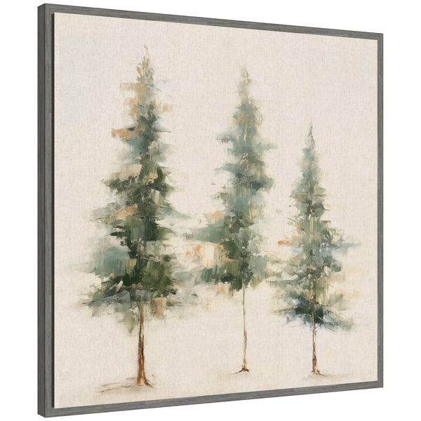 Kate & Laurel Sylvie Abstract Forest Evergreen Trees On Neutral Linen Framed Canvas By The Creative Bunch Studio