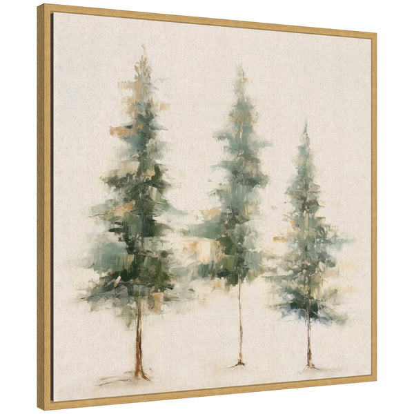 Kate & Laurel Sylvie Abstract Forest Evergreen Trees On Neutral Linen Framed Canvas By The Creative Bunch Studio