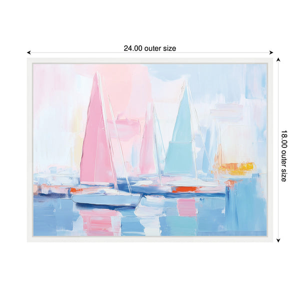 Kate & Laurel Sylvie Abstract Sailboat Harbor Landscape Pastel And Pops Of Color Framed Canvas By The Creative Bunch Studio