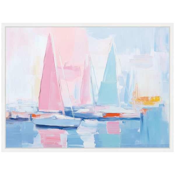 Kate & Laurel Sylvie Abstract Sailboat Harbor Landscape Pastel And Pops Of Color Framed Canvas By The Creative Bunch Studio