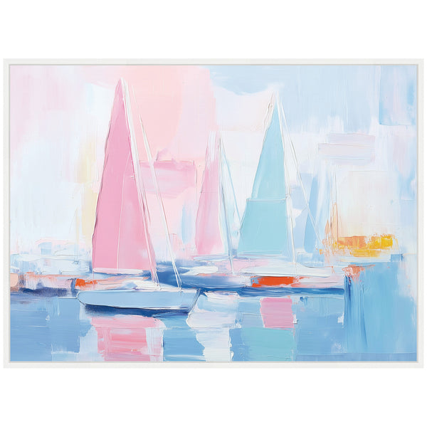 Kate & Laurel Sylvie Abstract Sailboat Harbor Landscape Pastel And Pops Of Color Framed Canvas By The Creative Bunch Studio