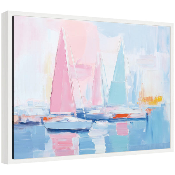 kate & laurel Sylvie Abstract Sailboat Harbor Landscape Pastel and Pops of Color Framed Canvas by The Creative Bunch Studio