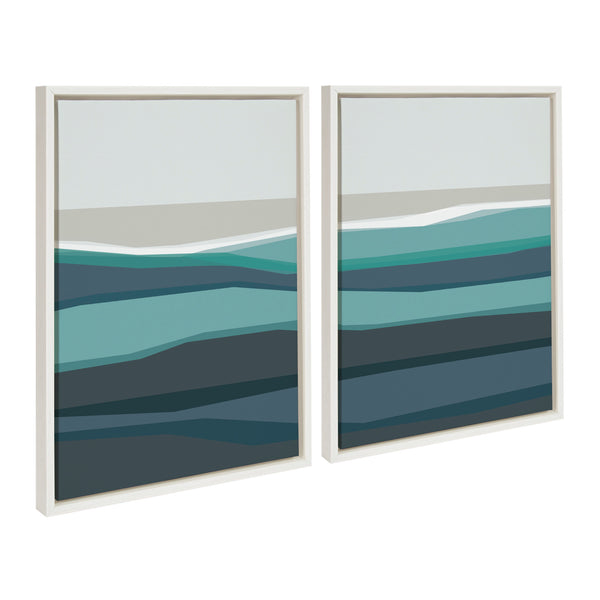 Kate & Laurel Sylvie Abstract Teal Beach Horizon Left And Right Framed Canvas By The Creative Bunch Studio