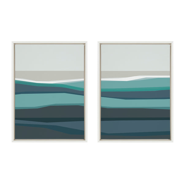 kate & laurel Sylvie Abstract Teal Beach Horizon Left and Right Framed Canvas by The Creative Bunch Studio