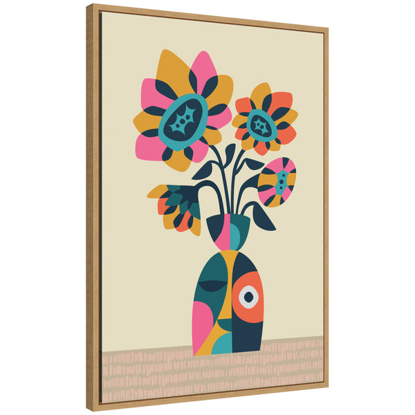 kate & laurel Sylvie Abstract Vintage Retro Sunflower Vase Framed Canvas by Rachel Lee